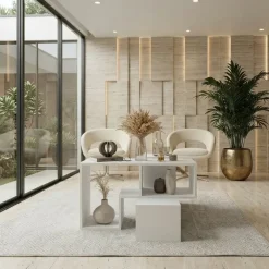 Tavolino da salotto 91x54h cm 4 vani a vista moderno multifunzione bianco Camaleo