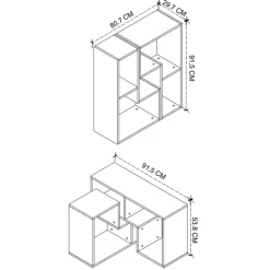 Tavolino da salotto 91x54h cm 4 vani a vista moderno multifunzione bianco Camaleo