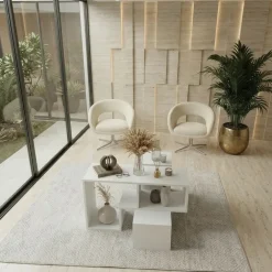 Tavolino da salotto 91x54h cm 4 vani a vista moderno multifunzione bianco Camaleo