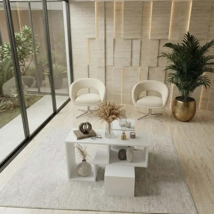 Tavolino da salotto 91x54h cm 4 vani a vista moderno multifunzione bianco Camaleo
