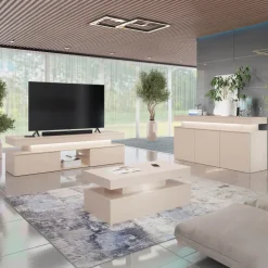 Tavolino salotto 120x55cm con LED beige cashmere Lumus