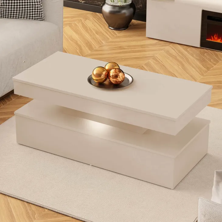 Tavolino salotto 120x55cm con LED beige cashmere Lumus
