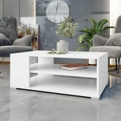 Tavolino salotto 100x65cm design moderno 2 ante bianco Pastello