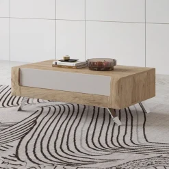 Tavolino 110x65cm da salotto 1 cassetto rovere tortora lucido Jumbo