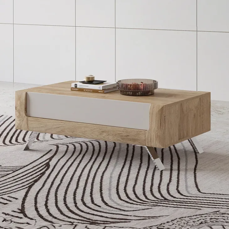 Tavolino 110x65cm da salotto 1 cassetto rovere tortora lucido Jumbo