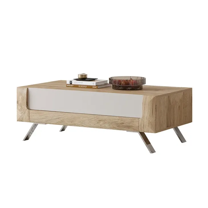Tavolino 110x65cm da salotto 1 cassetto rovere tortora lucido Jumbo