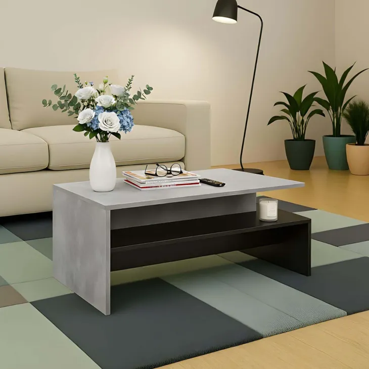 Tavolino 100x60cm da salotto design cemento e nero Emotion Gihome®