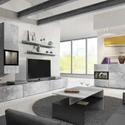 Tavolino 100x60cm da salotto design cemento e nero Emotion Gihome®