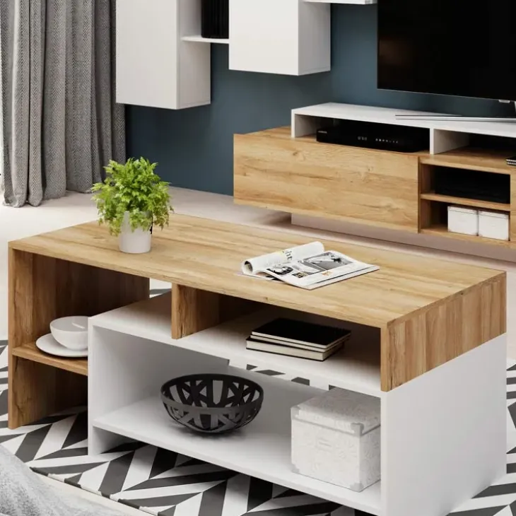 Tavolino 120x60cm da salotto moderno rovere bianco Blob