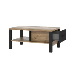 Tavolino 90x56cm da salotto moderno quercia nero opaco Nebraska