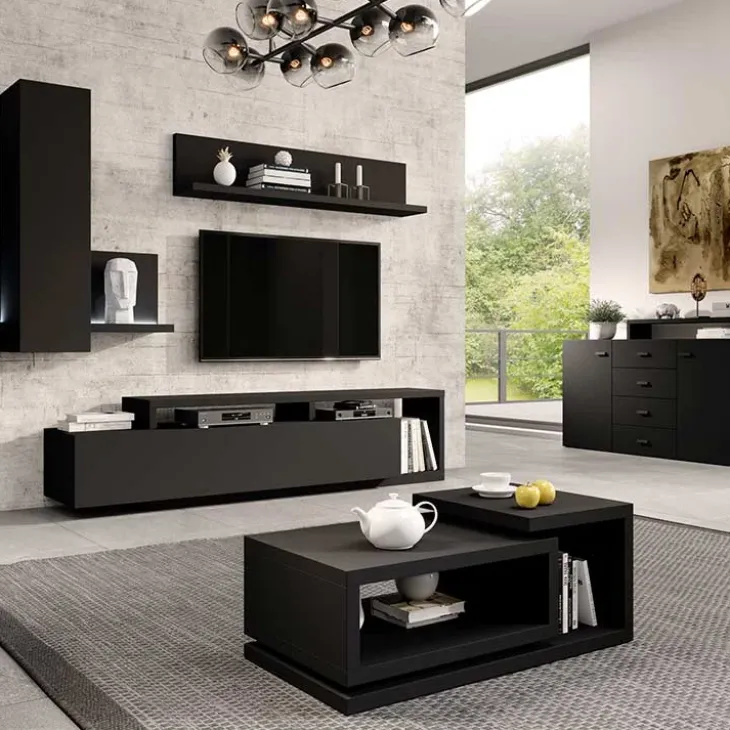 Tavolino 120x60cm da salotto rettangolare nero opaco Megan Gihome®
