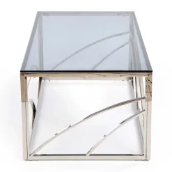 Tavolino 120x60cm da salotto vetro acciaio cromato Cuvel Silver