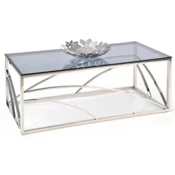 Tavolino 120x60cm da salotto vetro acciaio cromato Cuvel Silver