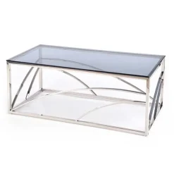 Tavolino 120x60cm da salotto vetro acciaio cromato Cuvel Silver