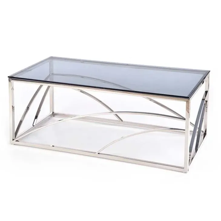 Tavolino 120x60cm da salotto vetro acciaio cromato Cuvel Silver