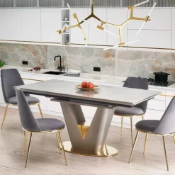 Tavolo allungabile 160/220cm da pranzo effetto marmo grigio Adige