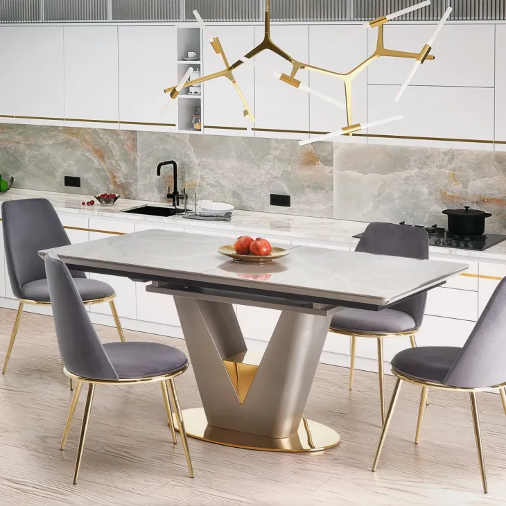Tavolo allungabile 160/220cm da pranzo effetto marmo grigio Adige