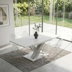 Tavolo allungabile 140/180cm moderno rettangolare bianco cemento Ivonne