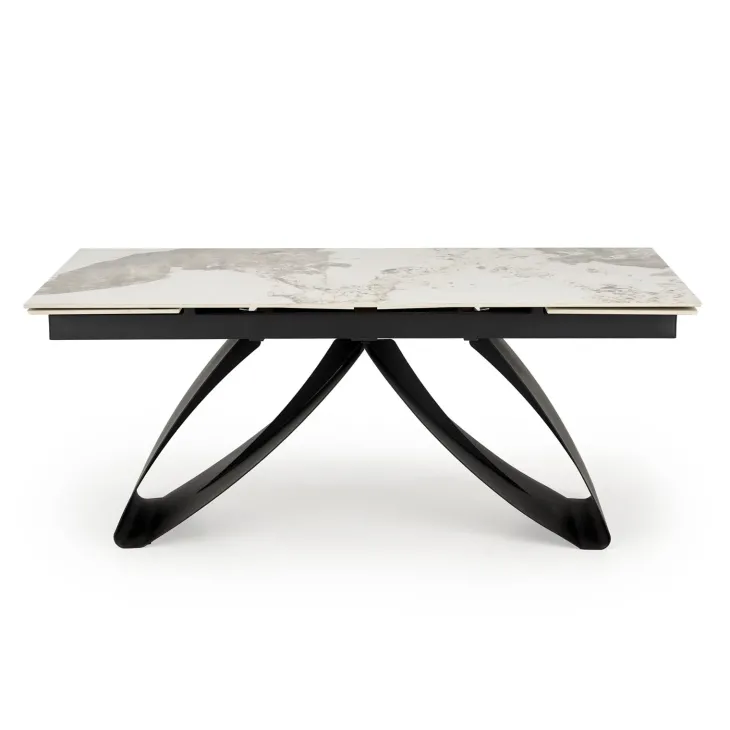 Tavolo allungabile 180/260cm moderno effetto marmo bianco lucido nero Novellino