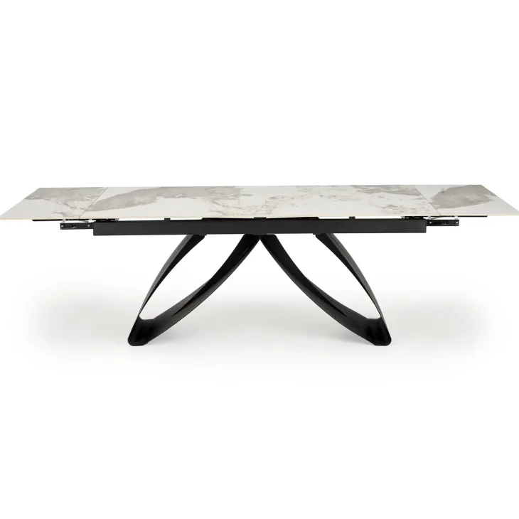 Tavolo allungabile 180/260cm moderno effetto marmo bianco lucido nero Novellino