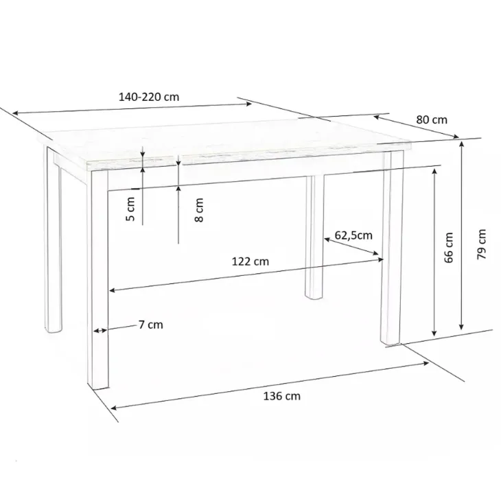 Tavolo allungabile 140/220cm rettangolare rovere nodato bianco Ace