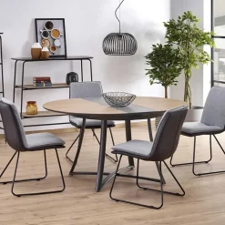 Tavolo allungabile 118/148cm rotondo rovere antracite nero Ortensia Gihome®