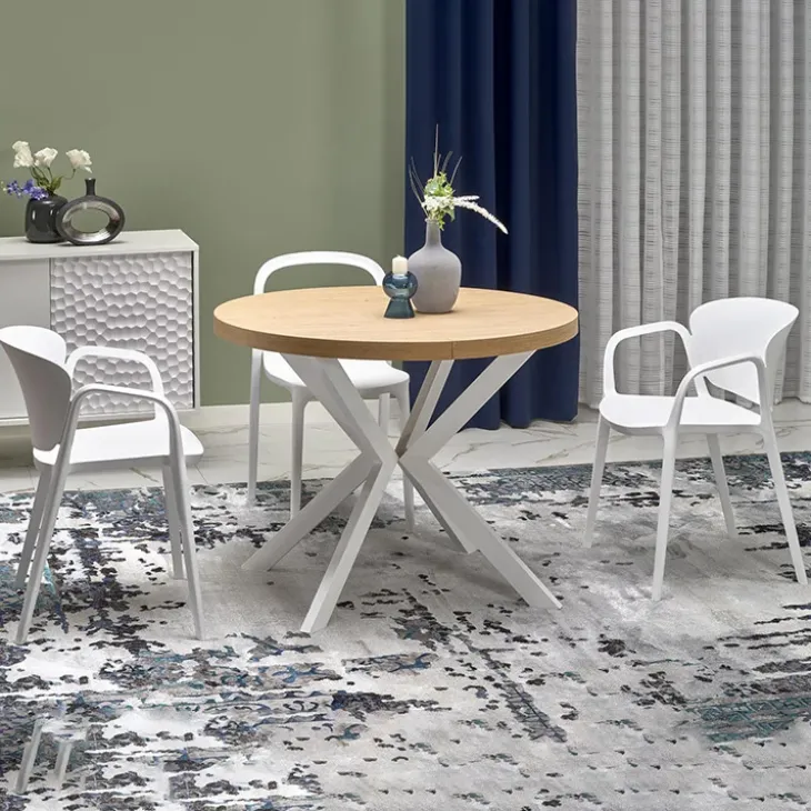 Tavolo allungabile 100/250cm rotondo rovere dorato bianco Agri