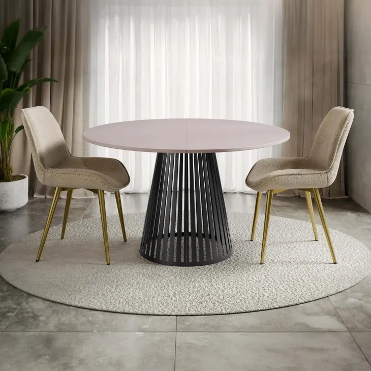 Tavolo allungabile 120/196cm rotondo beige cashmere nero Elisera