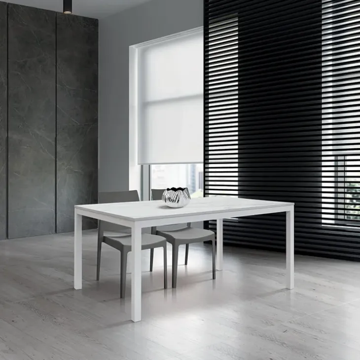 Tavolo 120/170 cm allungabile effetto marmo bianco metallo bianco Larkin