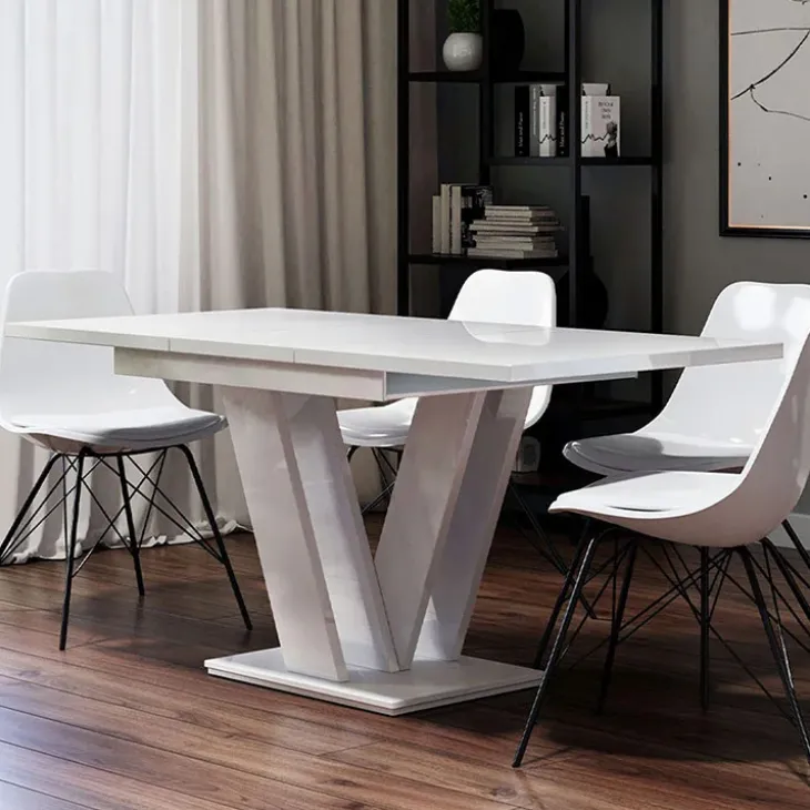 Tavolo 120/160cm allungabile moderno bianco lucido Coroline