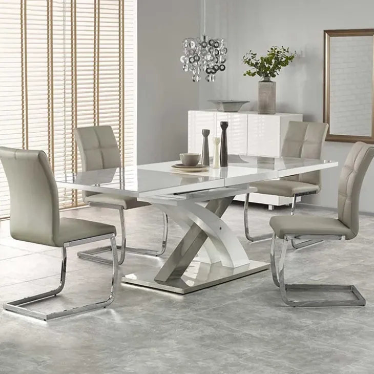 Tavolo 160/220cm in vetro allungabile grigio bianco Iride Gihome®