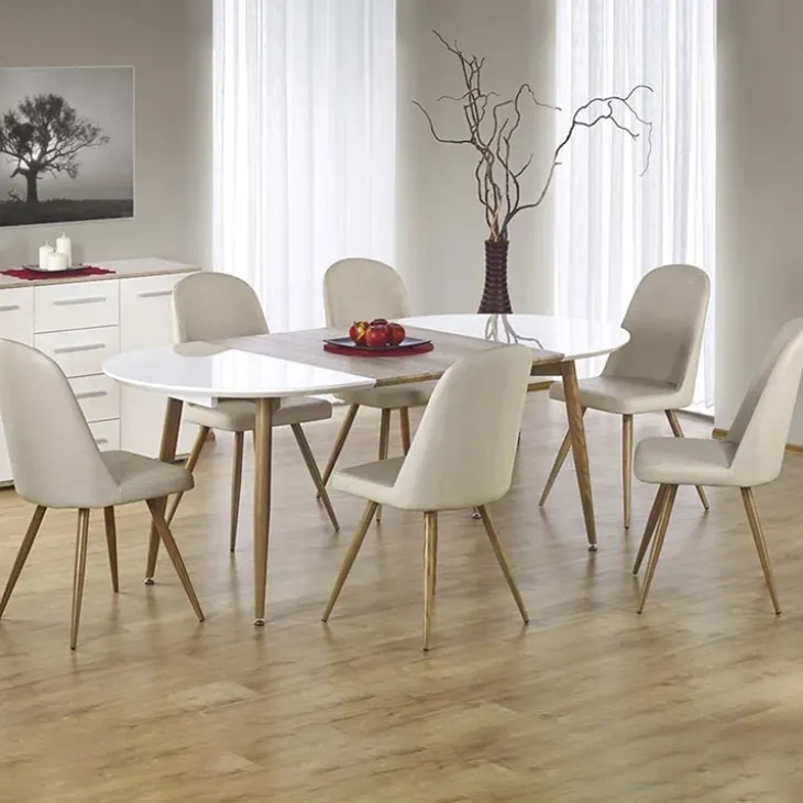Tavolo 120/200cm ovale allungabile bianco rovere miele Papiro Gihome®