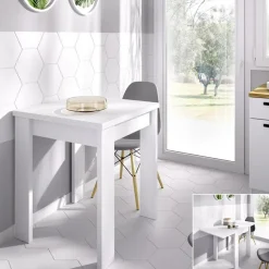 Tavolo da cucina allungabile 67-134x67cm in legno bianco Koke