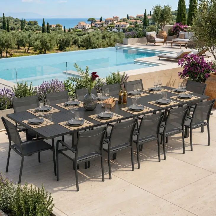 Tavolo da giardino allungabile 200/300x100cm in alluminio antracite Brezza