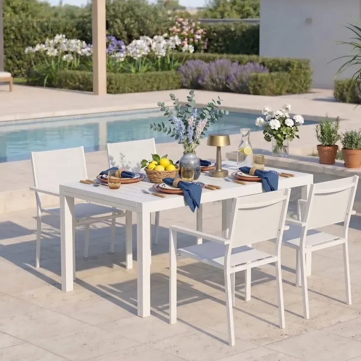 Tavolo da giardino allungabile 160/240x90cm in alluminio bianco Brezza