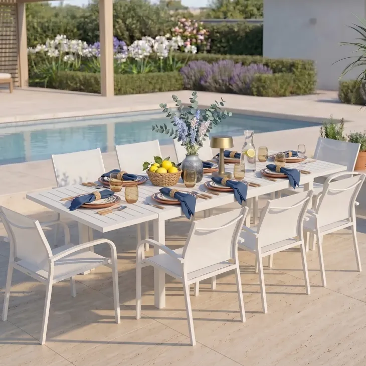 Tavolo da giardino allungabile 160/240x90cm in alluminio bianco Brezza