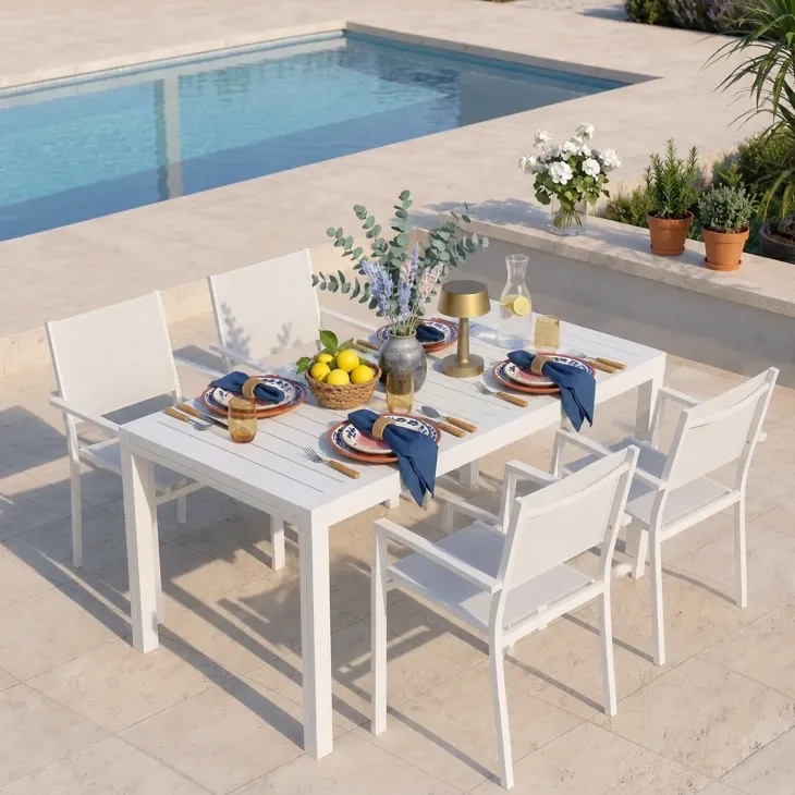 Tavolo da giardino allungabile 160/240x90cm in alluminio bianco Brezza