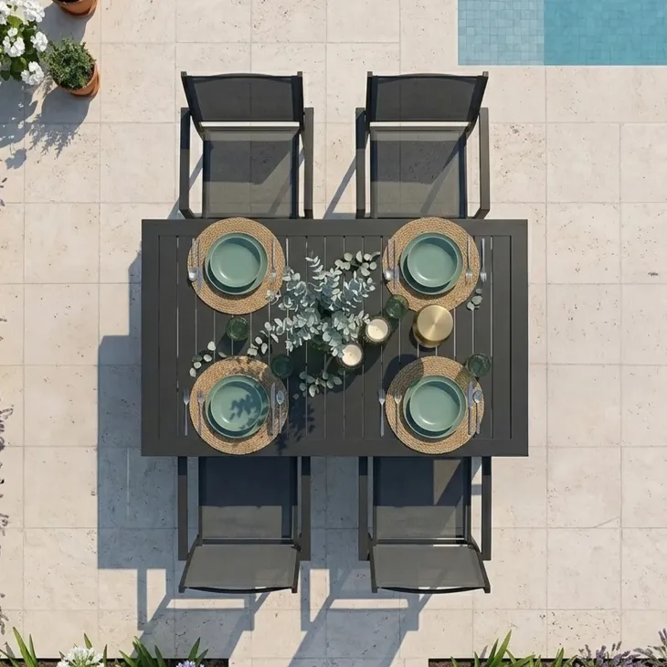 Tavolo da giardino allungabile 160/240x90cm in alluminio antracite Brezza