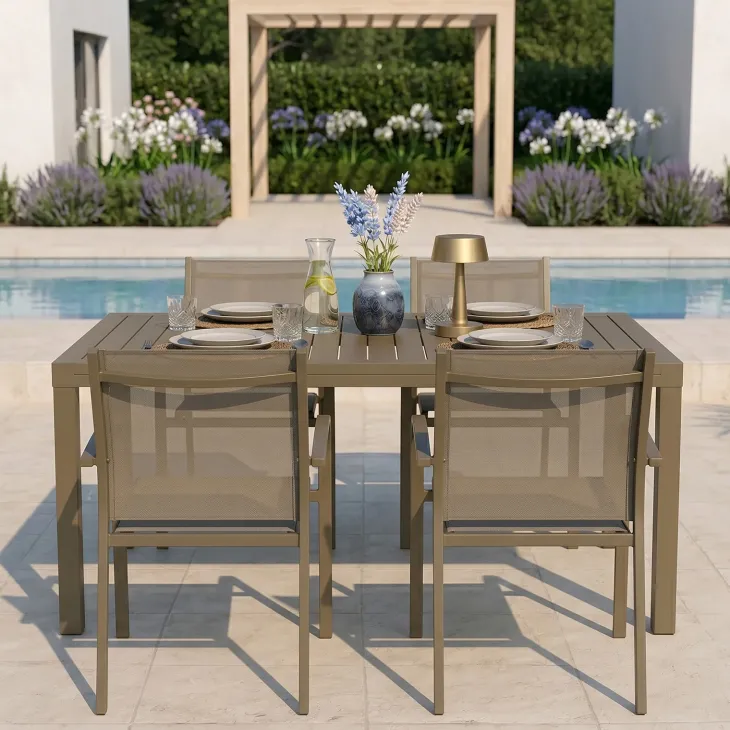 Tavolo da giardino allungabile 160/240x90cm in alluminio tortora Brezza