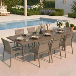Tavolo da giardino allungabile 160/240x90cm in alluminio tortora Brezza