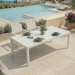 Tavolo da giardino allungabile 200/300x100cm in alluminio bianco Brezza