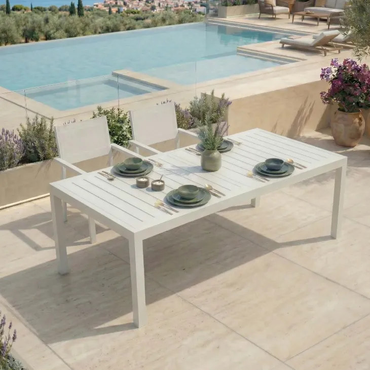 Tavolo da giardino allungabile 200/300x100cm in alluminio bianco Brezza