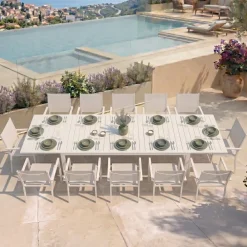 Tavolo da giardino allungabile 200/300x100cm in alluminio bianco Brezza