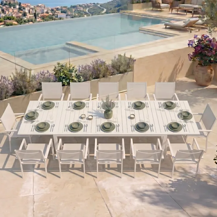 Tavolo da giardino allungabile 200/300x100cm in alluminio bianco Brezza