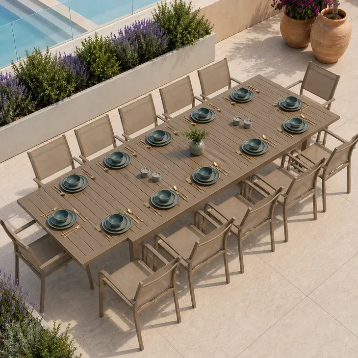 Tavolo da giardino allungabile 200/300x100cm in alluminio tortora Brezza