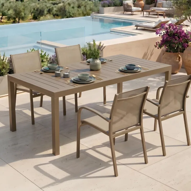 Tavolo da giardino allungabile 200/300x100cm in alluminio tortora Brezza