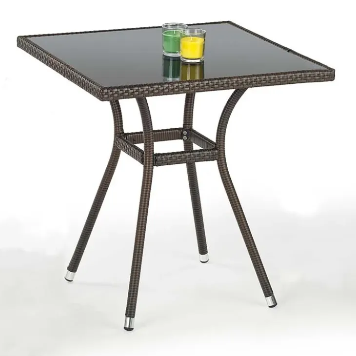 Tavolo da giardino con vetro 70x70cm rattan marrone Cubby