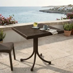 Tavolo da giardino esterno bar dehors quadrato 80x80cm polipropilene effetto rattan marrone Ivo