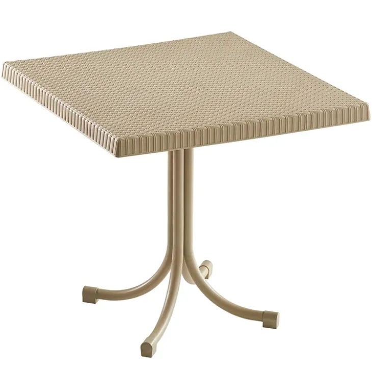 Tavolo da giardino esterno bar dehors quadrato 80x80cm polipropilene effetto rattan tortora Ivo