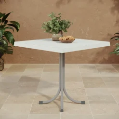 Tavolo da giardino esterno bar dehors quadrato 80x80cm polipropilene effetto rattan bianco Ivo
